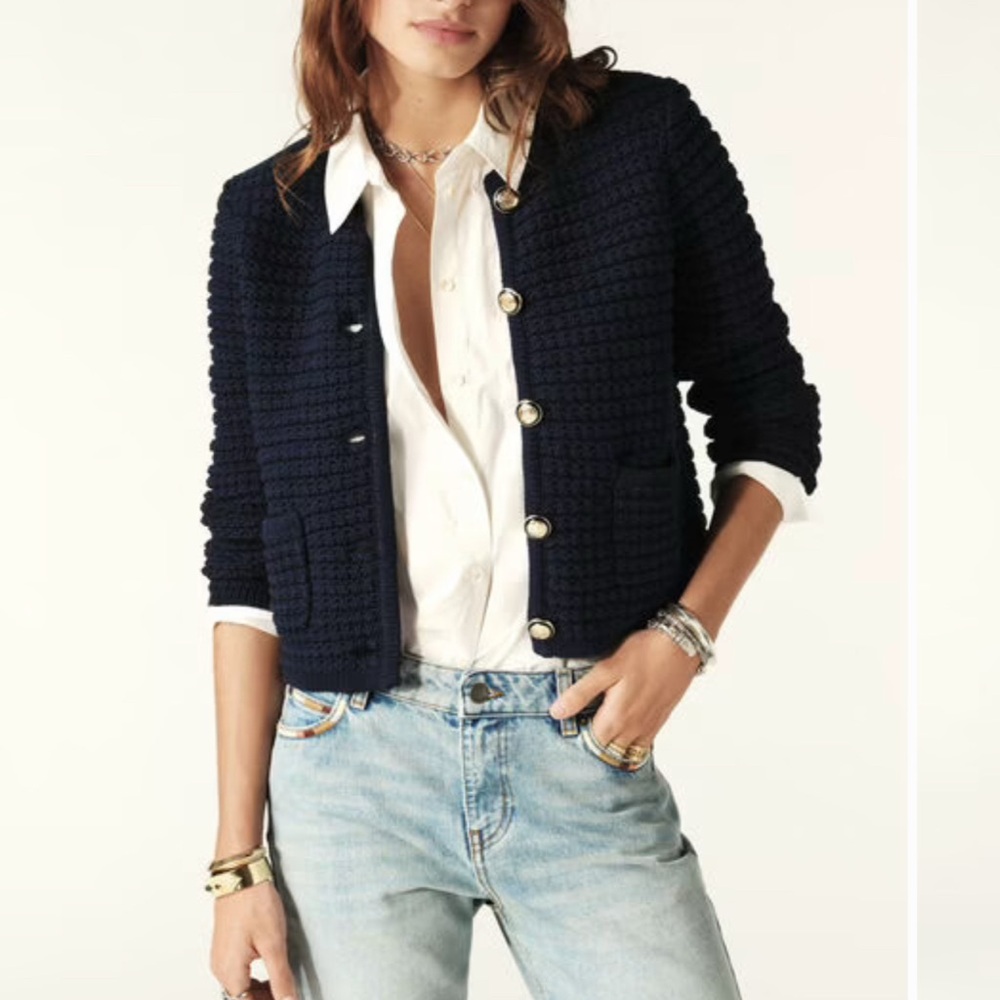 ba&sh Blue Textured Cardigan Sweater
